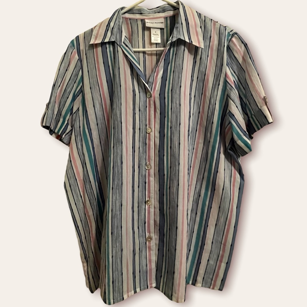 Alfred Dunner Cotton Button Up Blouse Shirt Top Stripes Medium